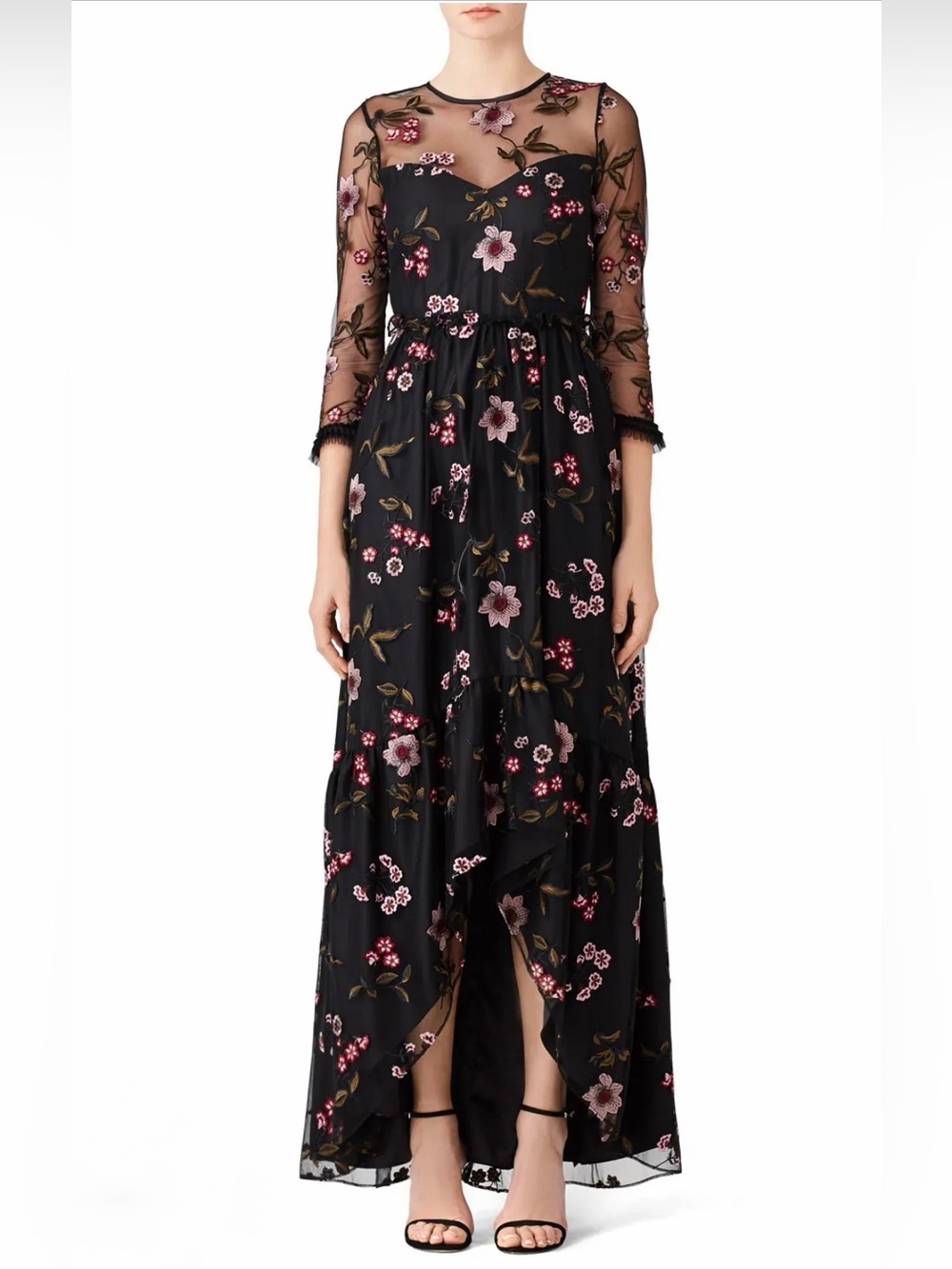 Shoshanna Midnight Floral Mesh Gown Sz 8